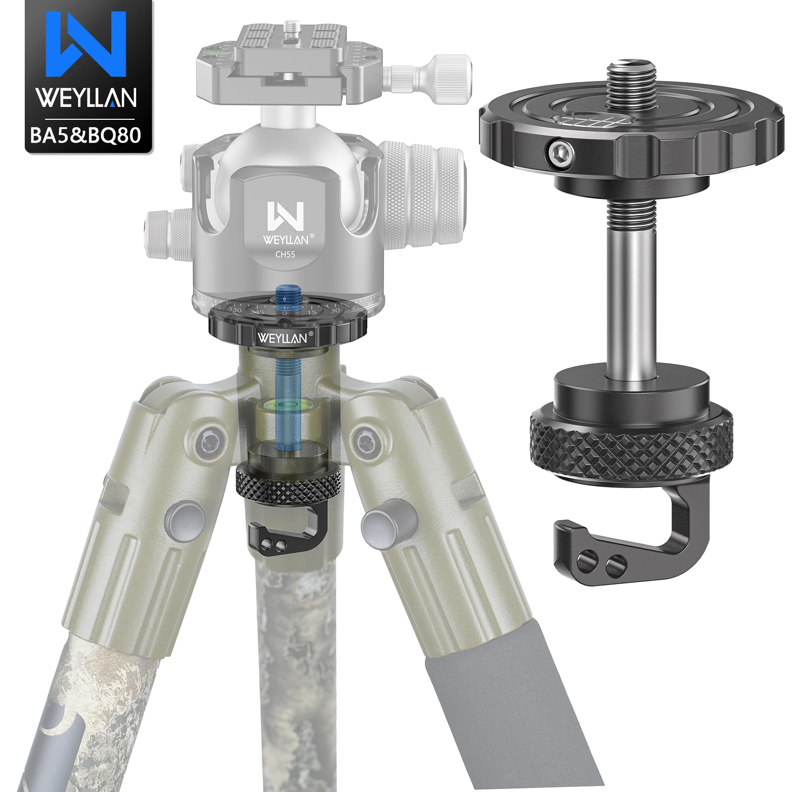 

WEYLLAN BA5 & BQ80 BOG DeathGrip Adapter & Arca Plate Combo with 3/8" Converter Gravity Hook Anti-Slip for BOG Shooting Tripod