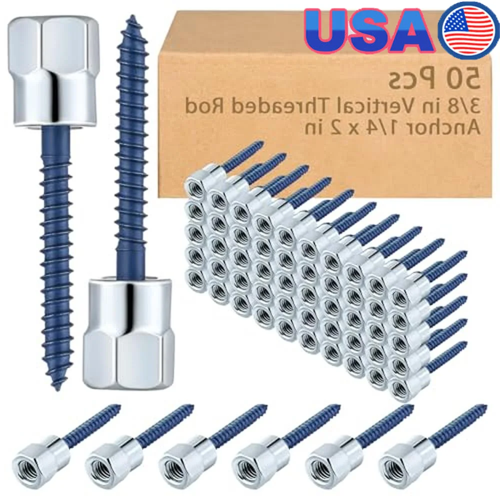 Vertical Threaded Rod Anchor 50 Pcs 1/4 x 2 in Super Screw Fitting Wood Concrete Steel Construction Ideal Hanging Rods with Blue