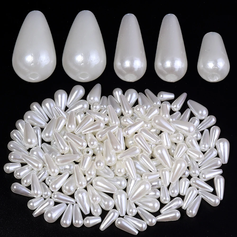 

100-200pcs ABS Imitation Pearl Beads Water Droplet Shaped Beads Beige Loose Beads For Jewelry Making Earrings Necklace Bracelet