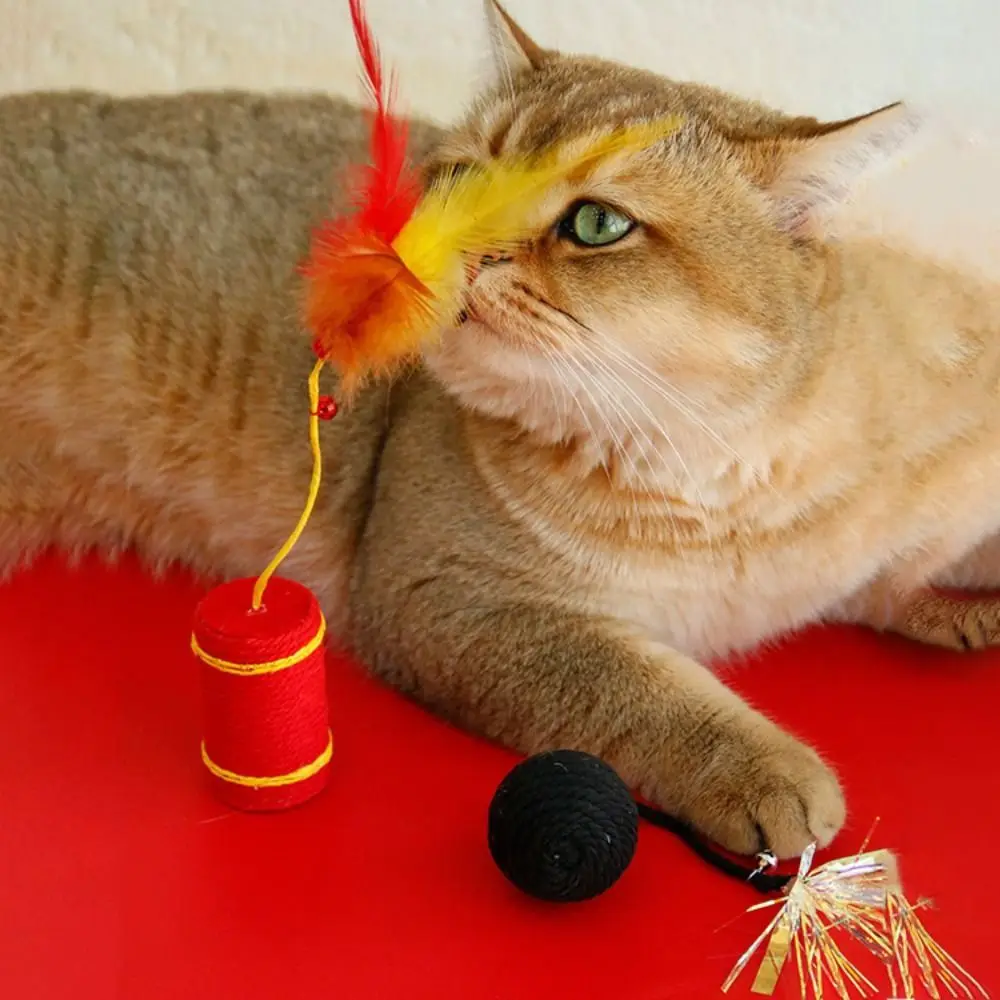 2pcs Interactive Cotton Rope New Year Cat Teasing Toys Cute Durable Dog Chew Toy Funny Creative Pet Toys Play Balls Kitten