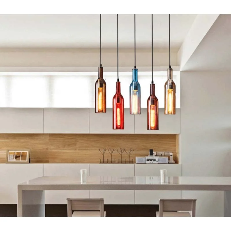 Modern Design Luxury Kitchen Bar Dining Room Decorative Colorful Glass Color Bottle Led Lamp Chandelier Pendant Light