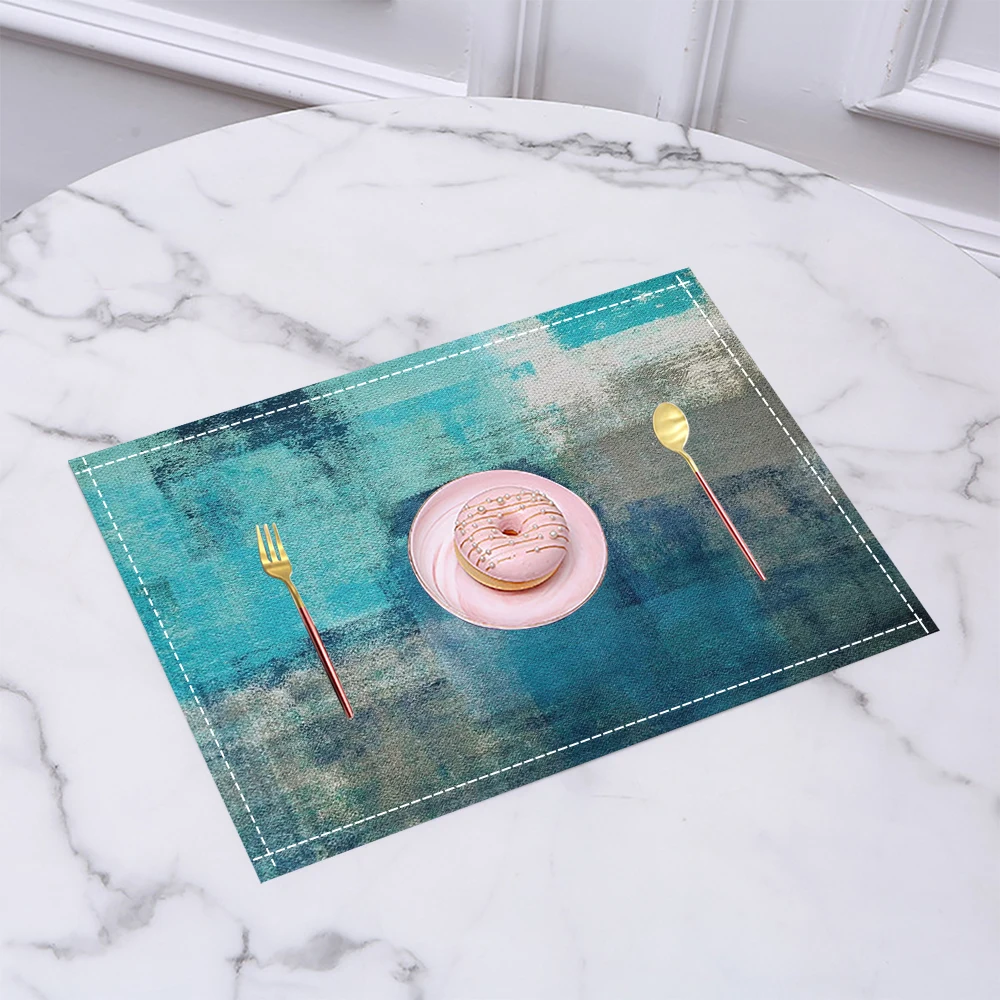 Teal & Blue Watercolor Placemats Modern Abstract Art Table Decor Artistic Print for Contemporary Kitchen Stylish Dining Mats