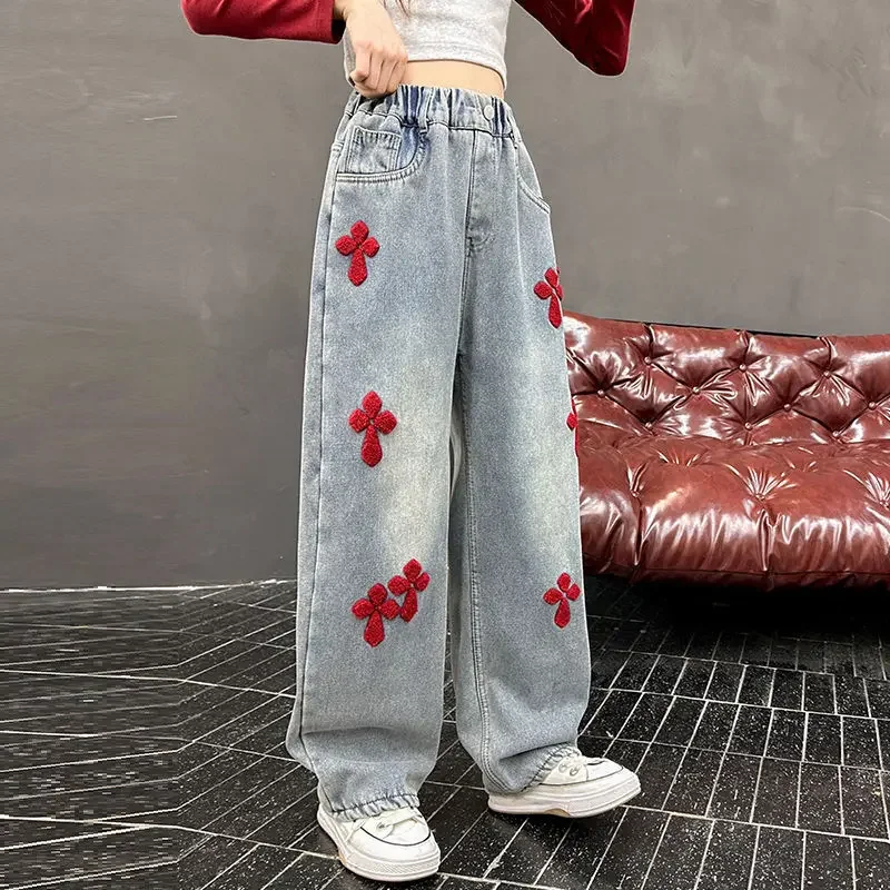

2023 new Spring Autumn Girls Kids Denim Pants Baby Children Jeans Long Pant Trousers Children Clothes 2-12T