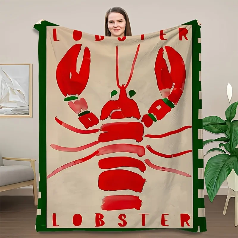 Red lobster painting pattern Flannel printed blanket suitable for all seasons suitable for living room office sofa and travel