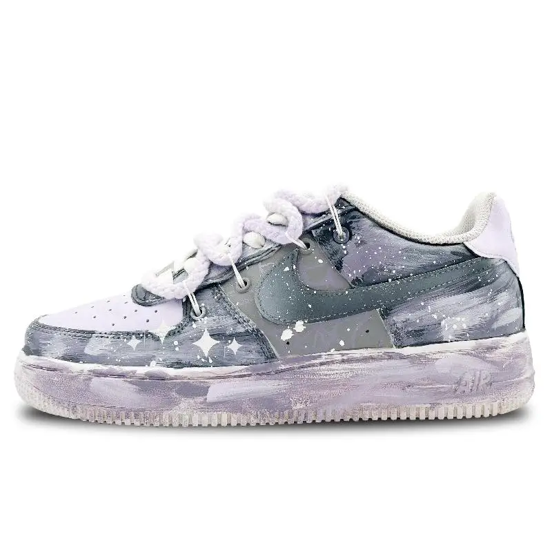 

[На заказ Starry Sky Walk] Женские туфли для скейтборда Nike Air Force 1, фиолетовые с низким берцем
