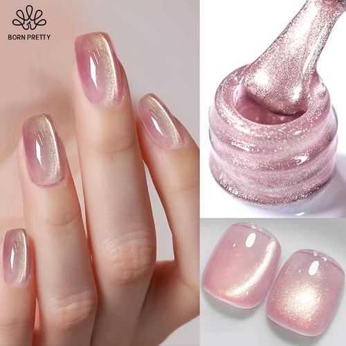 Imagen 1 del producto BORN PRETTY Esmalte de uñas de gel magnético de gato dorado rosa, barniz de gel de uñas súper ligero de vidrio semipermanente para uñas del Día de San Valentín