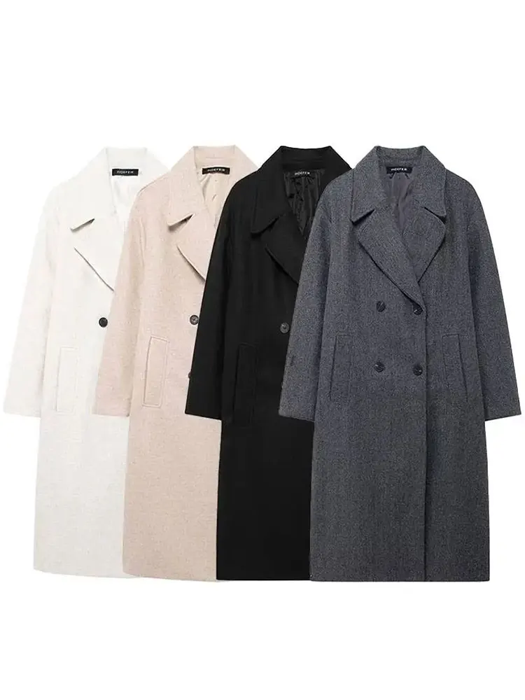 HH Women\'s 2025 Winter New Fashion Solid Color Linen Coat Retro Lapel Double-Breasted Coat Women\'s Chic Casual Warm Coat Y2K