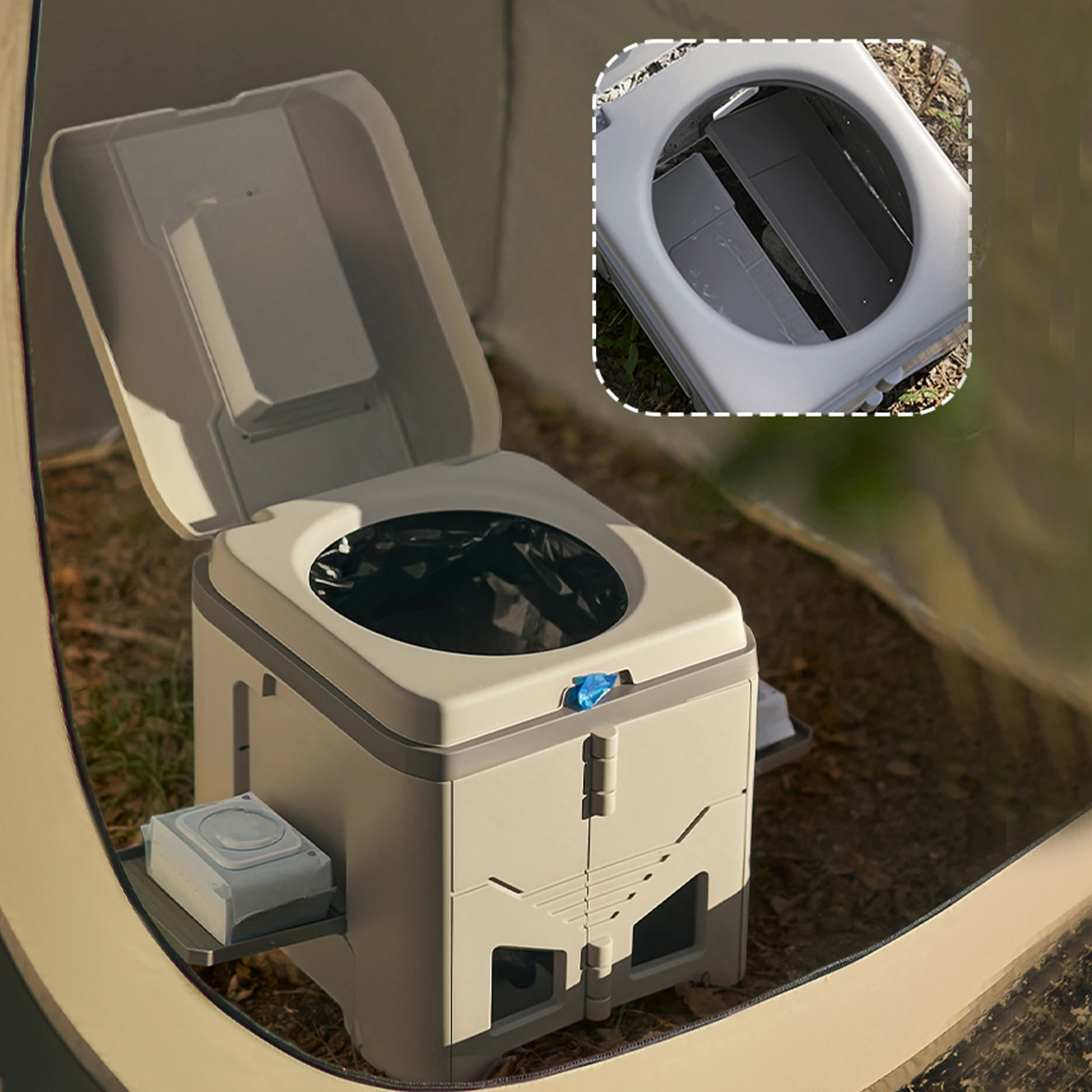 

Collapsible Travel Toilet with Lid Folding Potty Reusable 150KG Load Capacity for Tent Hiking Boating Long Road Trips