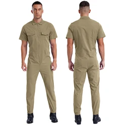 Mens Work Jumpsuit Factory Coverall Short Sleeve Casual Overalls Work Wear Rompers with Pockets for Workers Workshop Uniform