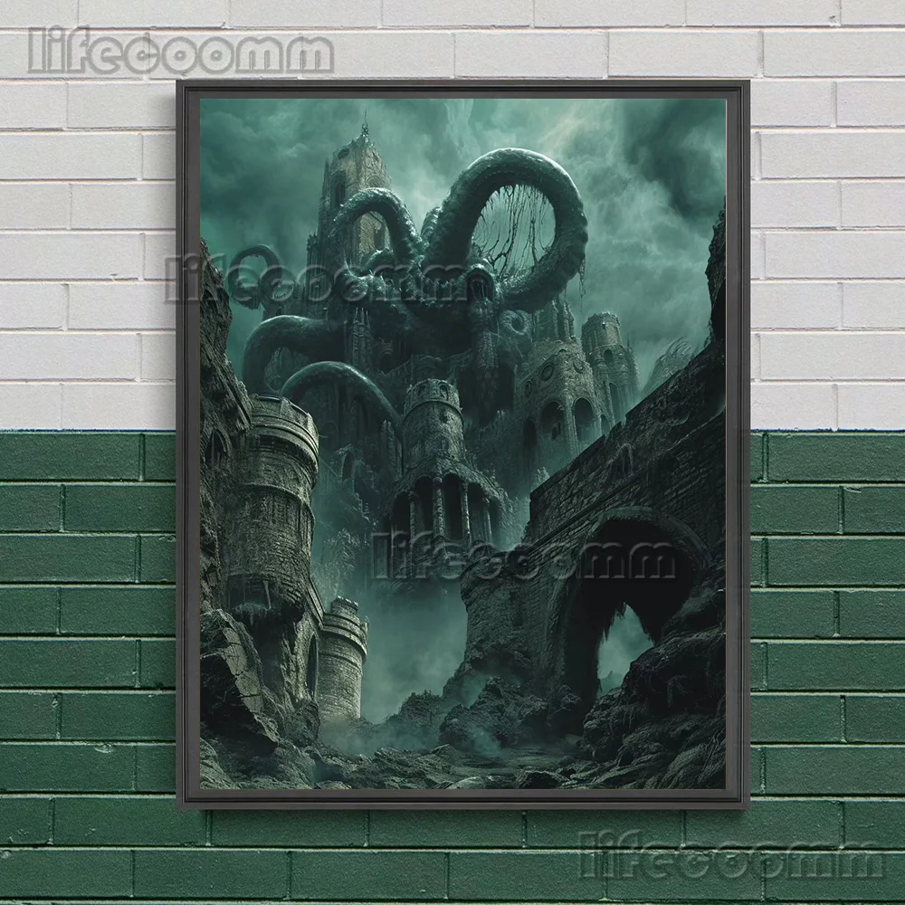 Abandoned Old Temple,Fantasy Wall Art,Canvas Painting,Cthulhu Abandoned Palace,Gothic Art Poster Print,Home Decoration Unframed