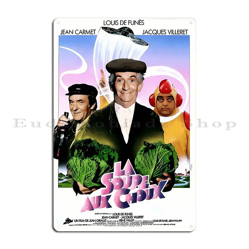 Vintage Soupe Choux The Cabbage Soup 1981 Louis De Funes Comedy Movie Metal Plaque Living Room Garage Iron Tin Sign Poster