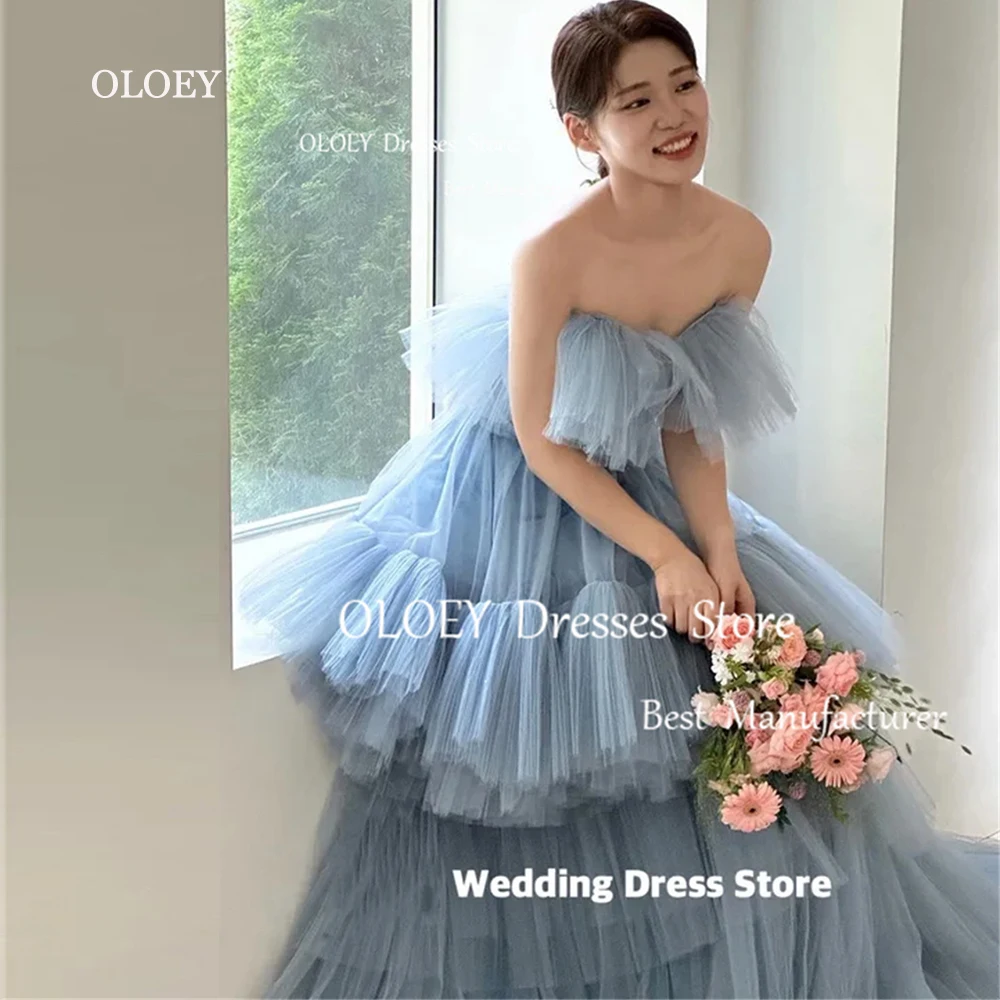 

OLOEY Luxury Long Prom Dresses Korea Lady Evening Gowns Strapless Organza Formal Wedding Party Dress Custom Corset Customized