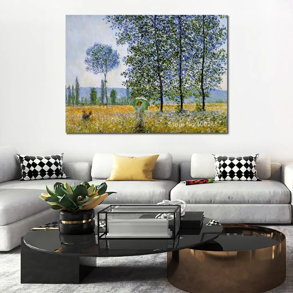 Landscape Oil Painting Sunlight Effect Poplars by Claude Monet Room Decor Hand Painted High Quality