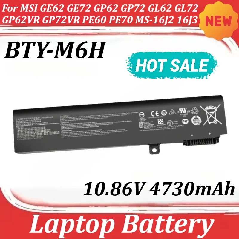 

New BTY-M6H 10.86V 4730mAh Laptop Battery For MSI GE62 GE72 GP62 GP72 GL62 GL72 GP62VR GP72VR PE60 PE70 MS-16J2 16J3 1792 1795