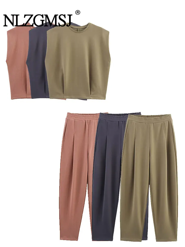 

2025 Summer Casual Washed T-shirt Women Tops Short Slim Vest Straight Loose Pants Fashion Two Piece Sets