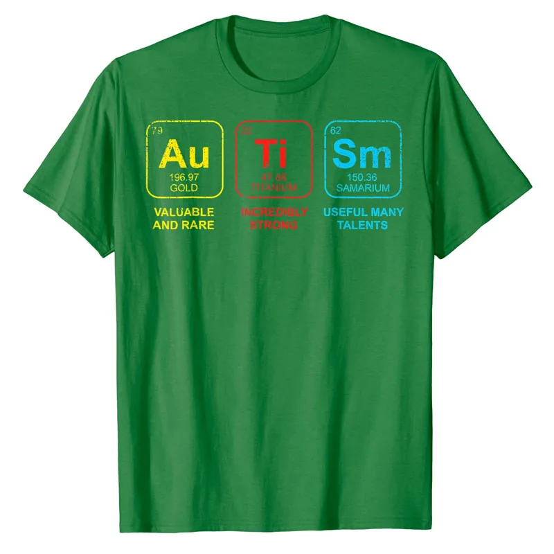 Autistic Support T-Shirt Autism Elements Periodic Table Awareness ASD Men Women Kids Tee Tops Funny Letter Print Graphic Outfits