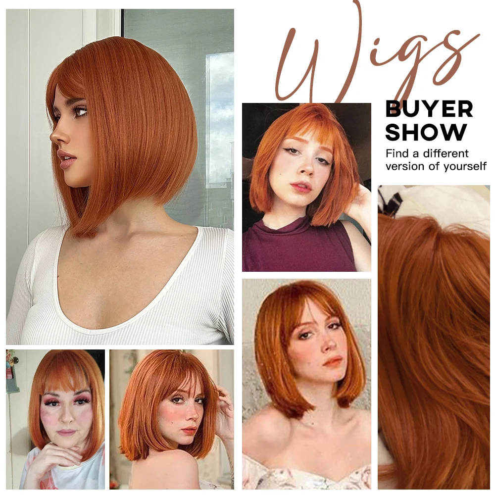 oneNonly Short Wig with Bangs Orange Bob Wig Lolita Party Cosplay Woman Wigs Good Quality Synthetic Wigs Heat Resistant Hair