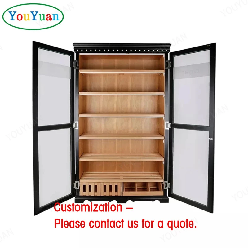 custom.1000 2000 Cigar Humidors Cabinet Spanish Cedar Lounge Decoration Wood Cigar Display showcase Wine and Cigar Cabi