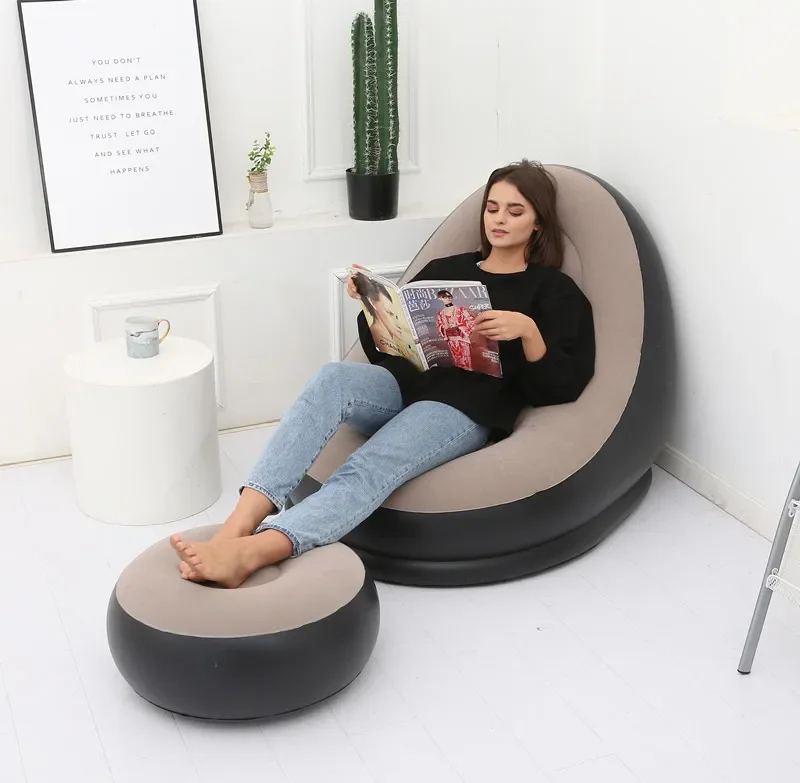 

Inflatable Sofa With Foot Pad Lazy European and American Style Flocking Bed Outdoor Furniture Portable Single Sofa Couch Chair