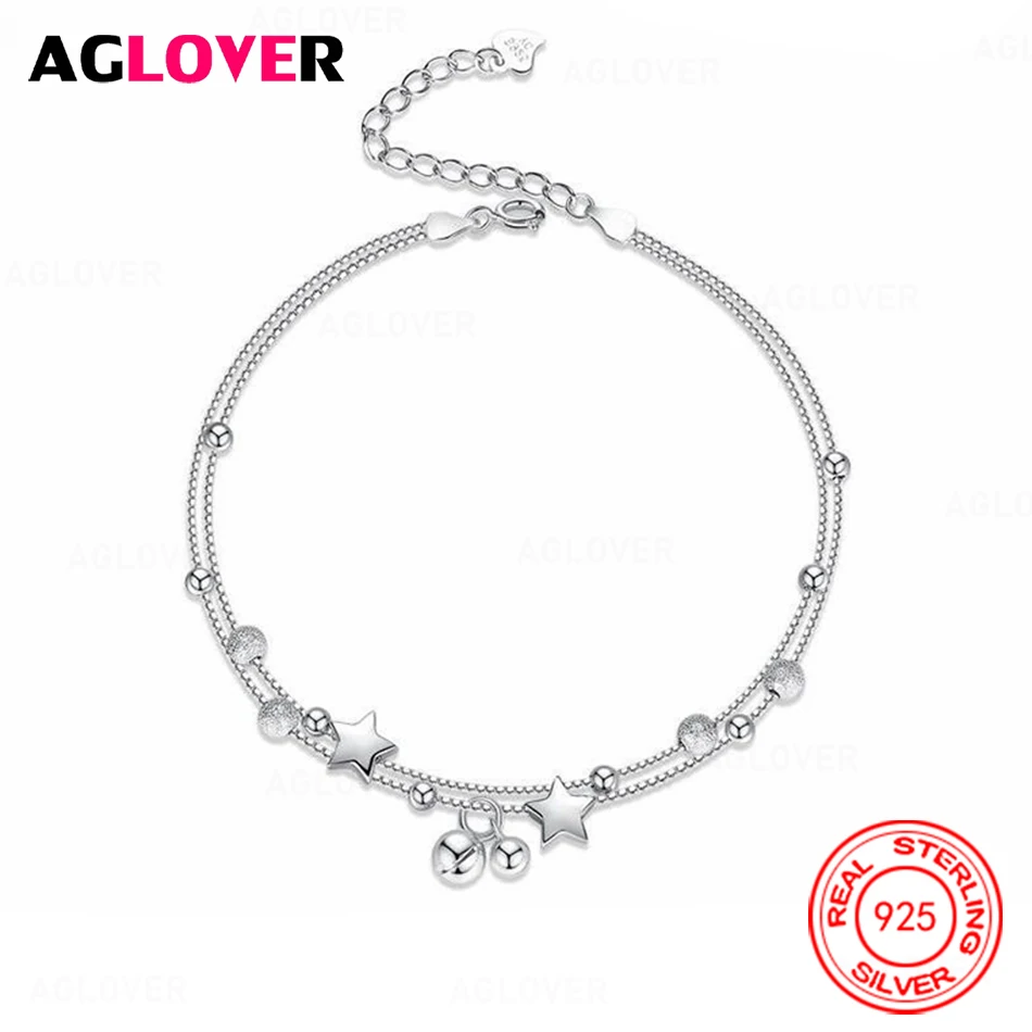 

AGLOVER 925 Sterling Silver Double-Layered Star Bell Bracelet Women's All-match Fashion Party Jewelry
