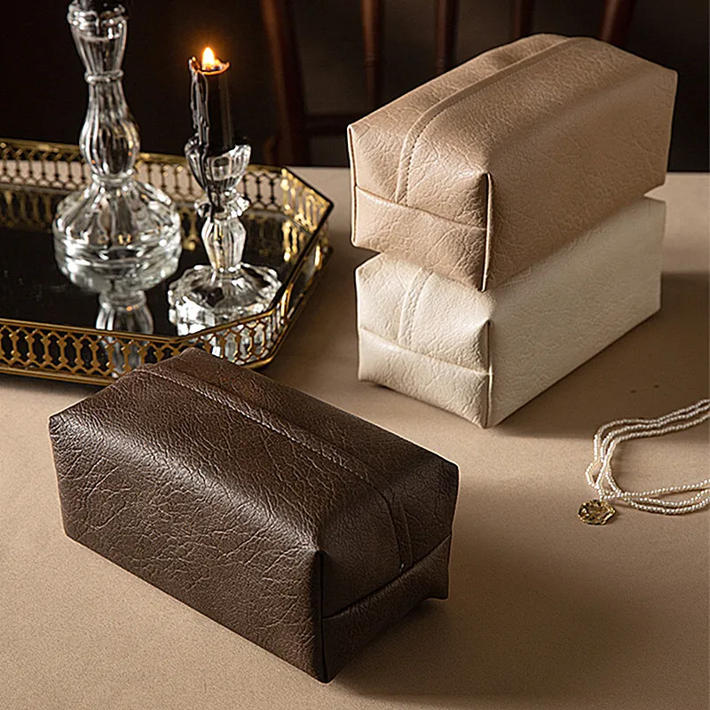 Premium Leather Tissue Box Simple Elegant Light Luxury Retro Three Dimensional Tissue Paper Bag Kraft Pattern Cuboid Car Office