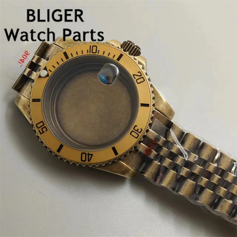 

BLIGER Latest styles Bronze gold coating 40mm sterile watch case AR coating sapphire glass fit NH35 Miyota9015 PT5000 movement