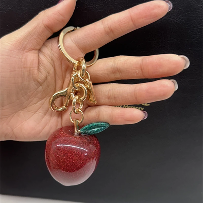 Green Leaf Apple Pendant For Coach Handbag Shoulder Bags Cherry Keychain Women's Perfect Decorative Accessories Gifts