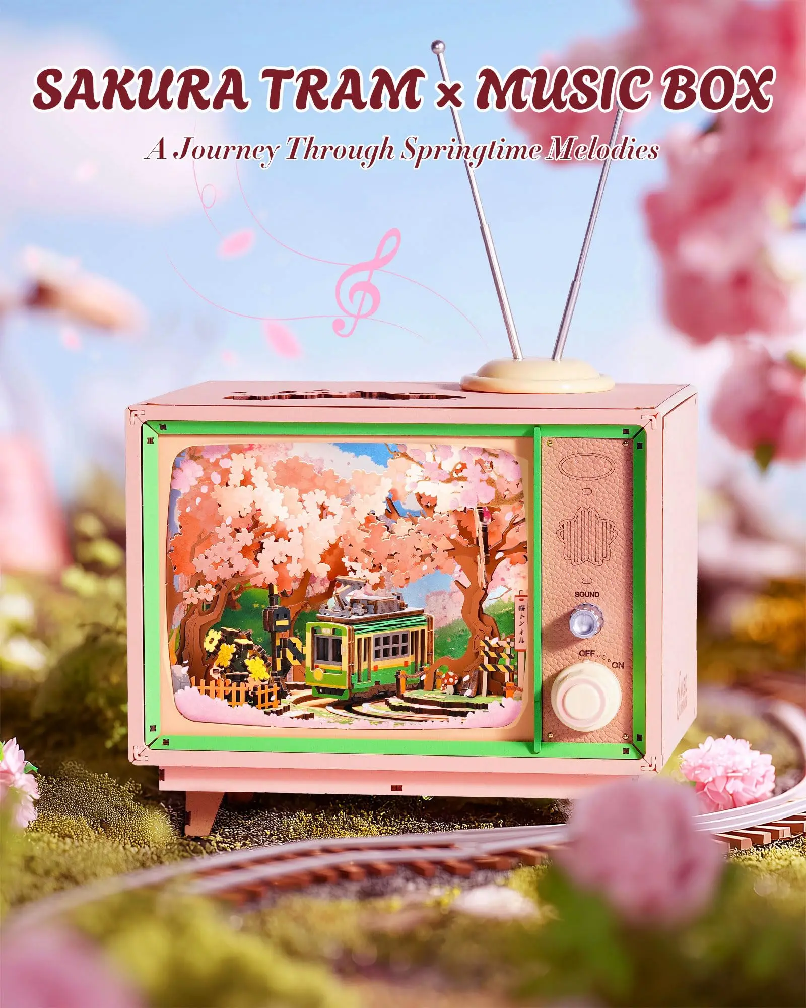 Robotime Rolife Sakura Dreamy Tour DIY caja de música rompecabezas de madera 3D con luces diseño Sakura decoración única del hogar regalo para niños
