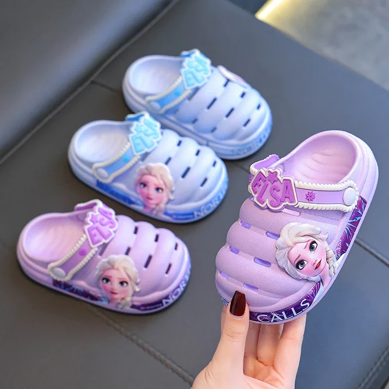 Disney Frozen Girls Princess Slippers Cartoon Elsa Children Garden Shoes Beach Sandals Soft Kids Outdoor Slippers