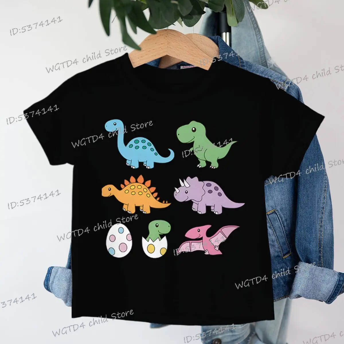 الملونة الكرتون ديناصور طباعة ملابس الأطفال طفل فتاة الصبي وتتسابق الهدايا مضحك هدية لمحبي الديناصور القطن تي شيرت #3