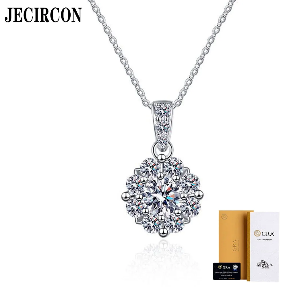 

JECIRCON S925 Sterling Silver Moissanite Necklace for Women Full of Diamonds Sunflower Pendant 1 Carat Super Shiny Fine Jewelry