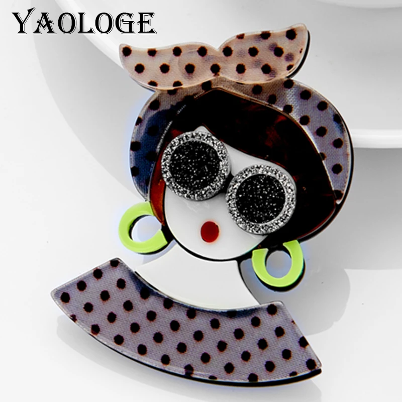 

YAOLOGE New Style Brooch Woman Wear Glass Big Earring Polka Dot Bowknot Lady Women Brooches Acrylic Material Girls Brooch