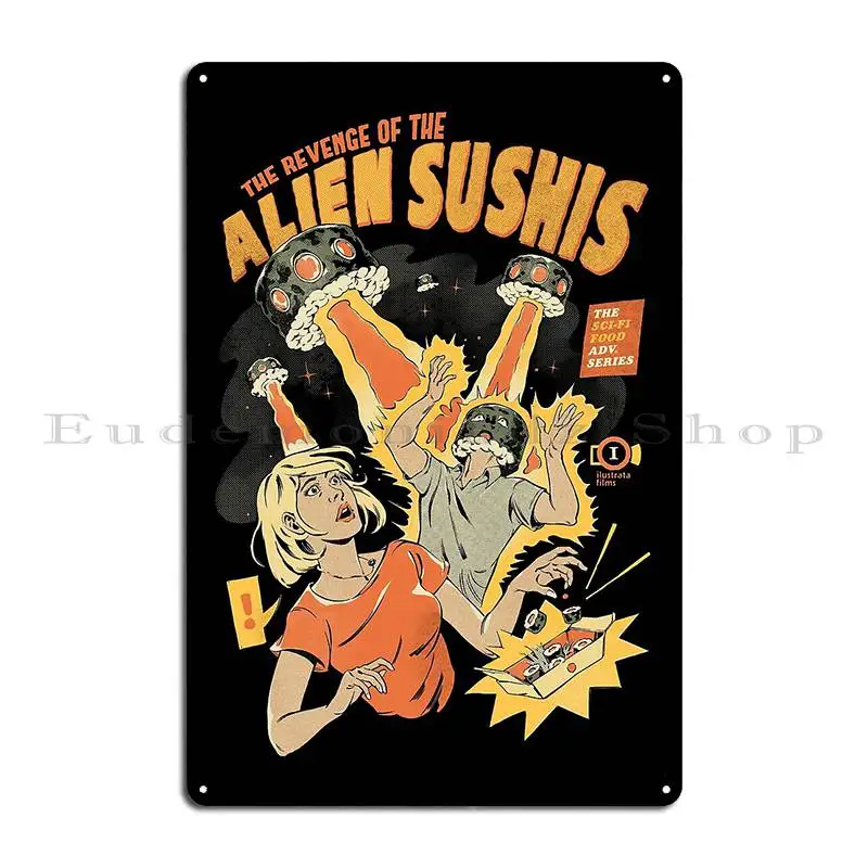 Alien Sushis Black Version Metal Plaque Garage Club Cinema Design Cinema Tin Sign Poster