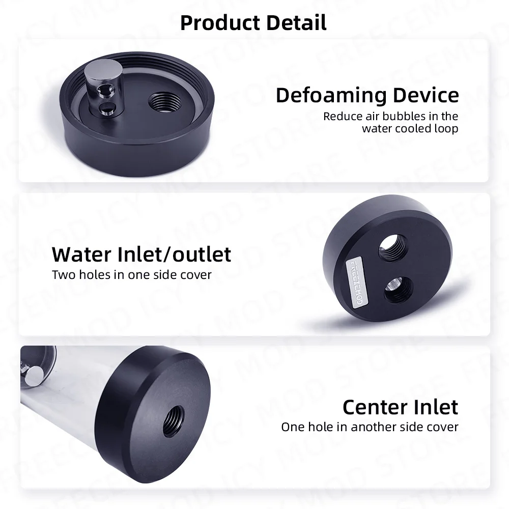 Freezemod od50mm zylindrisches Reservoir Trans perant Wassertank Pom Abdeckung 7/12/17/22/27/32cm 3 Steckdosen 320mm Größe YSX-PMB