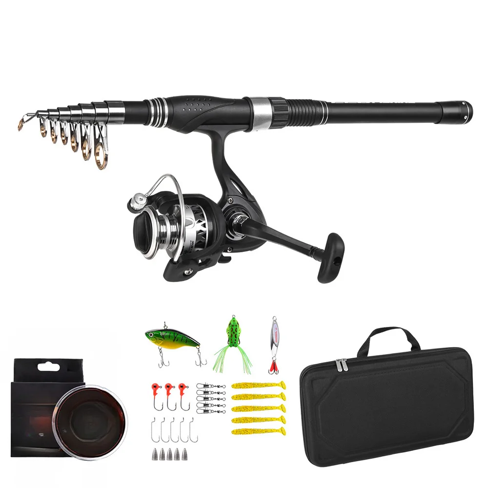 New Arrival  Portable Complete Carbon Telescopic Fishing Rod and Spinning Reel Combo Full Set With Lures Bait Accessories