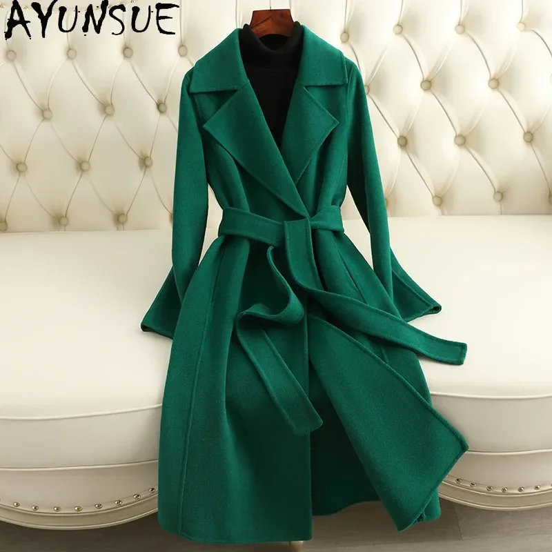 AYUNSUE Wool Coat 100% Women 2024 Autumn Winter Long Coat Women New in Coats Jackets Fashion Womans Clothing Пальто Женское