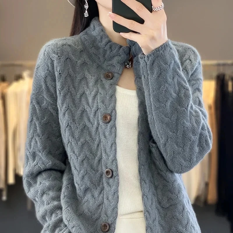 Cárdigan coreano de manga larga para mujer, chaqueta holgada informal, suéter grueso de punto, Tops femeninos, otoño e invierno, 2024