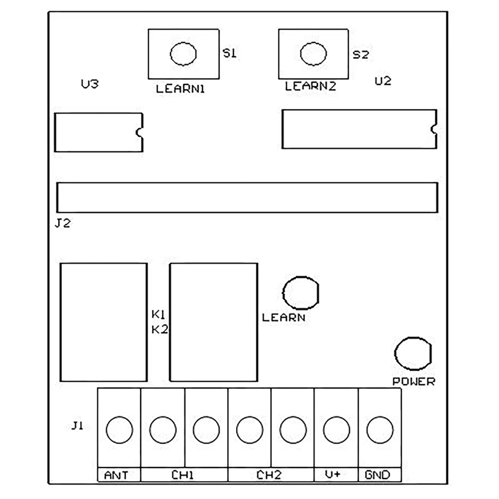 Universal 2 Channel 12V-24V Garage Door Receiver 433MHz Switch Transmitter Command Gate Door Opener 433.92MHz Fixed Rolling Code