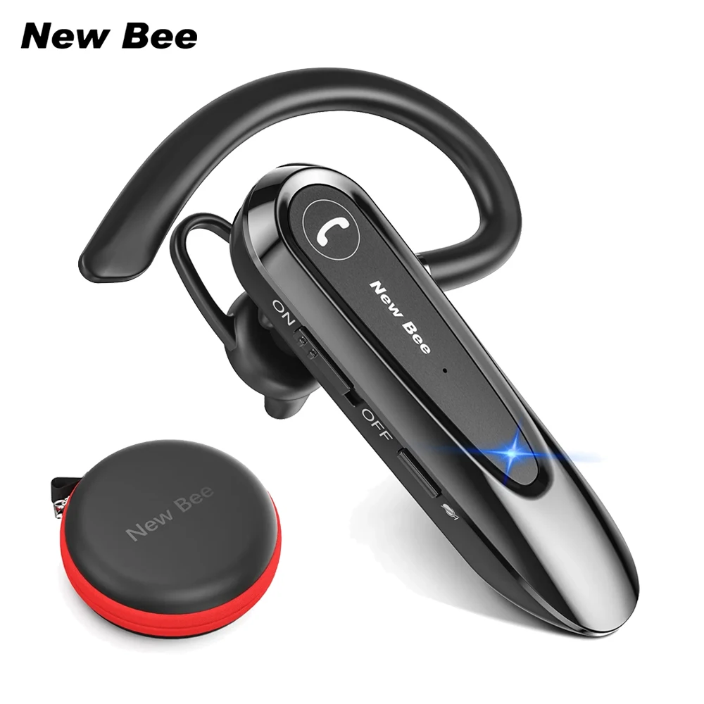 New Bee LC-B45 Bluetooth 5.0 Headset Single In-Ear Wireless Earphone Hands-Free w/ Mic CVC8.0 Noise Cancelling Talk For Driving