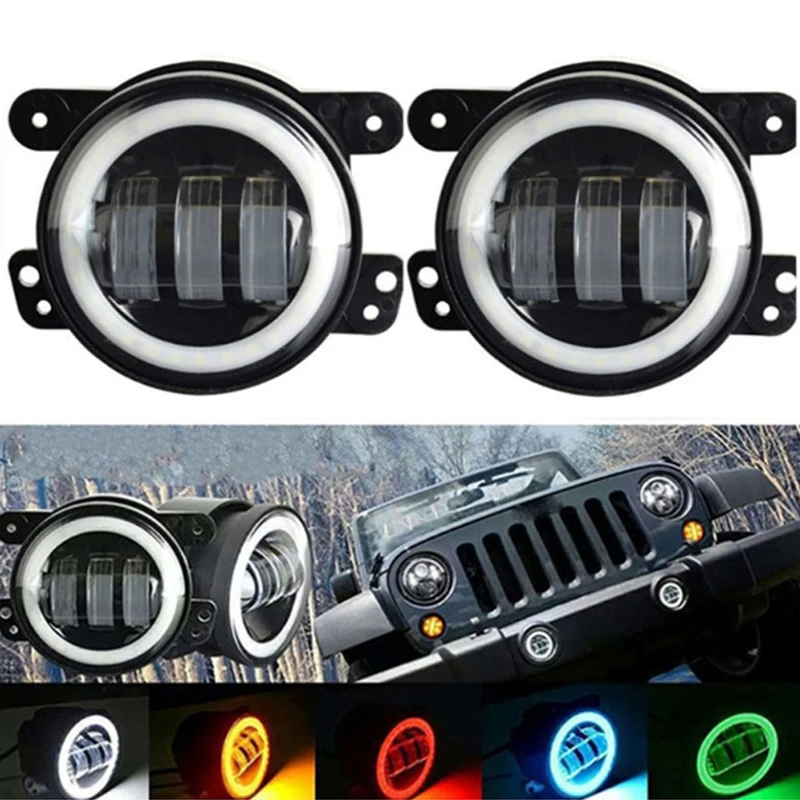 

2PCS 4" Inch LED Fog Lights Halo Ring DRL 6000K White for Jeep Wrangler JK Unlimited JKu Dodge Off Road Driving Fog Lamp