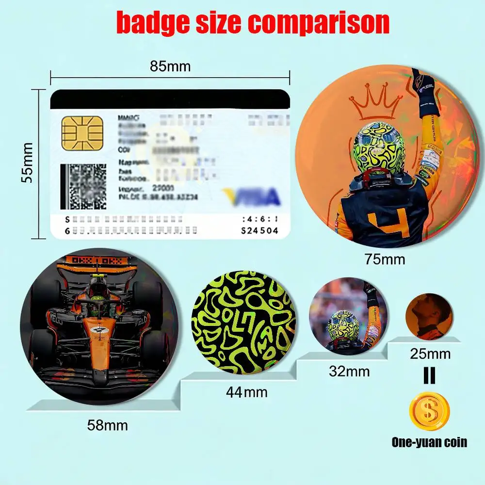 racing regulations Lando Norris Reflective Pin Tinplate Round Brooch Cartoon Cosplay Badges for Bag Hat Toys Gifts