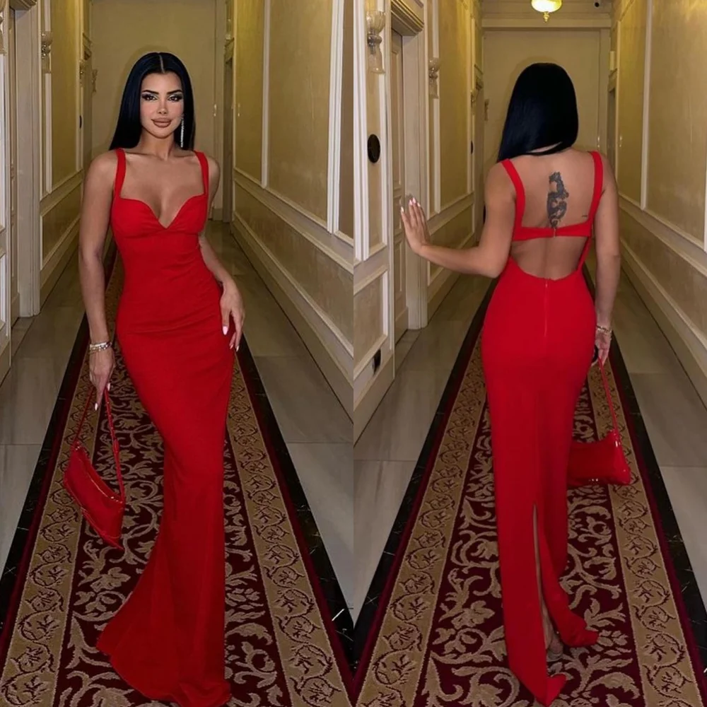 Robe de Bal de Forme Sirène en Satin, Tenue de Soirée, Dos aux, Personnalisée, Arabie Saoudite