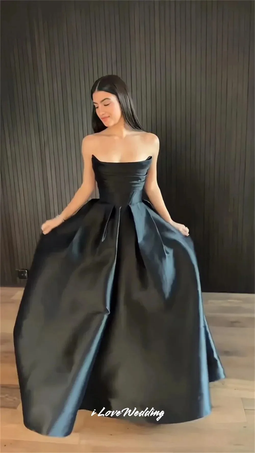 Zwarte Strapless Galajurken 2025, Mouwloos Ruglooze A-lijn Avondjurk Vloerlengte Geplooide Bruiloft Jurken Op Maat