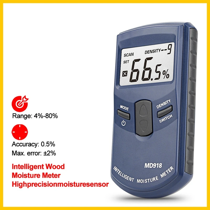 Inductieve Hout Hout Vochtmeter Hygrometer Hout Vochtige Detector Digitale Vochtmeter Voor Hout 4-80% Md918 (1 Stuks)