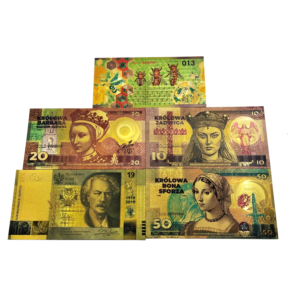 Poland 10 20 50 100 500 1000 Banknotes Colored Gold Foil Polish Banknote for Currency Crafts Colleciton and Gifts