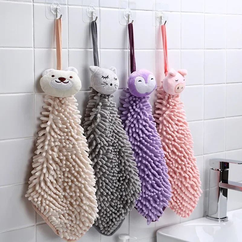 Cartoon Cute Wall-mounted Coral Velvet Hand Towel with Lanyard Strong Absorbent Hand Towels Suitable for Kitchen Bathroom