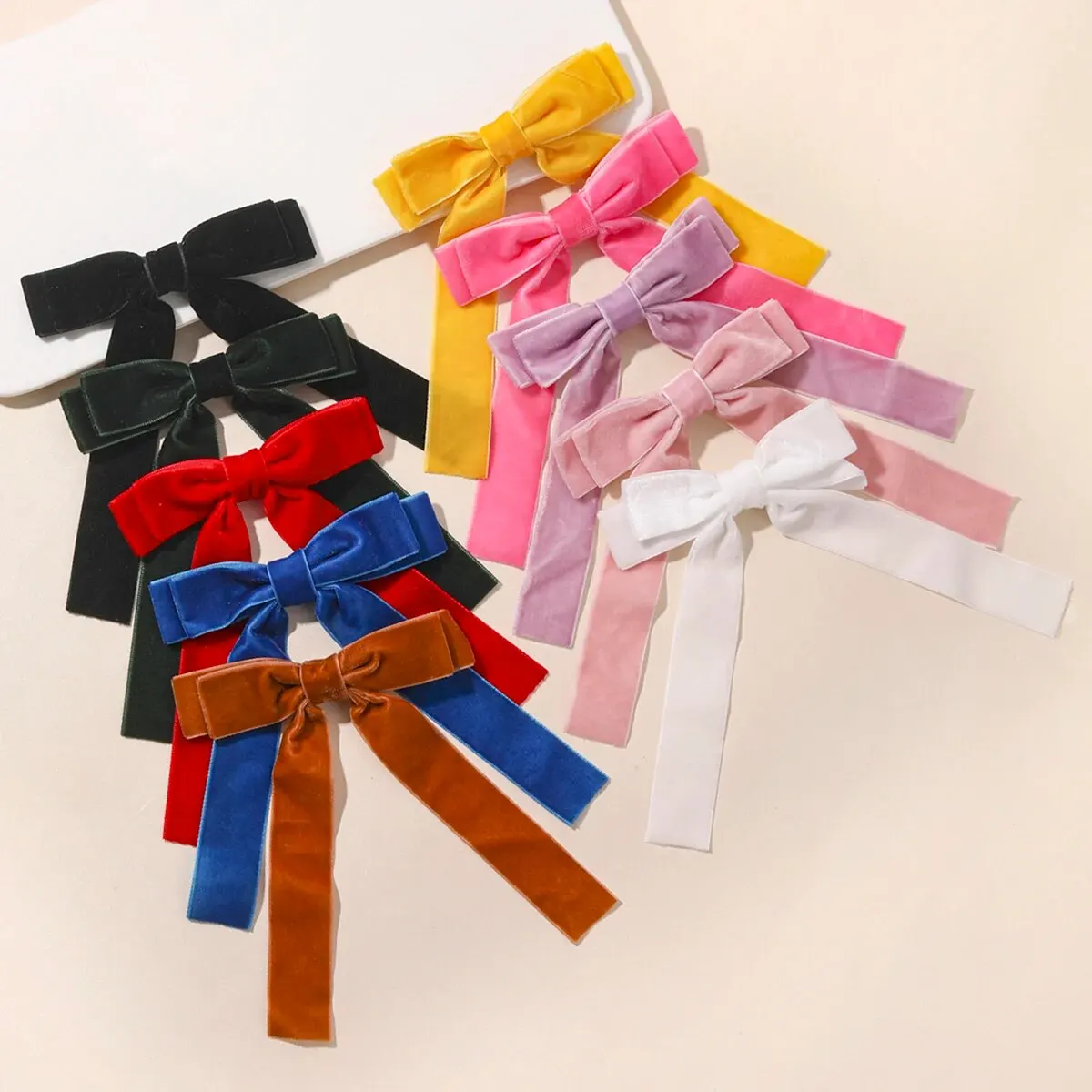 10PC Set Versatile Velvet Ribbon Hairtying Double Layered Bow Hair Clips for Girl Hair Clip Hair Accessories Headwear Hair Pin