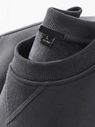 Men's Fleece Lined Hoodless Sweatshirt round Neck Thickened Autumn Winter Loose Fit Versatile Casual Long Sleeve T-Shirt