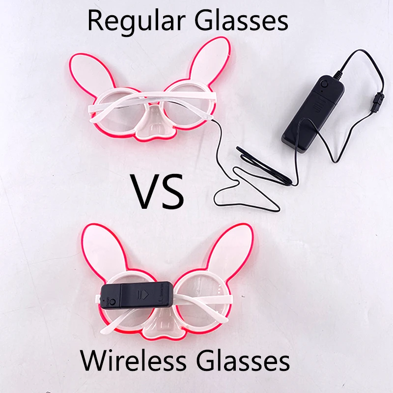 Wireless Cute LED Light Up Flashing Rabbit Glasses Neon El Wire Rave Glasses for Women Girl Birthday Party Wedding Décor