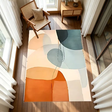 Minimalist Curved Abstract Pattern Carpet Mid-Century Modern Style Carpet Soft Non-Slip Floor Mat Home Decoration